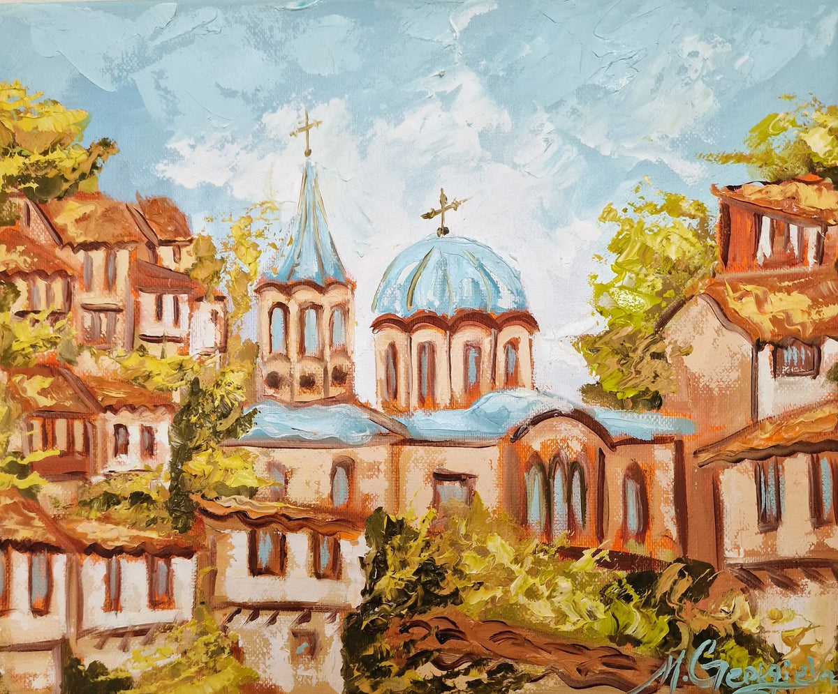 Картина с маслени бои, пейзаж от Старата част на Велико Търново