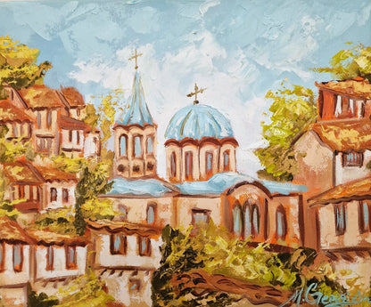 Картина с маслени бои, пейзаж от Старата част на Велико Търново