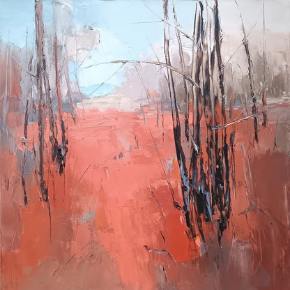 Картина Карнавал на ръждата, есенен пейзаж с дървета, маслени бои 60x60 см