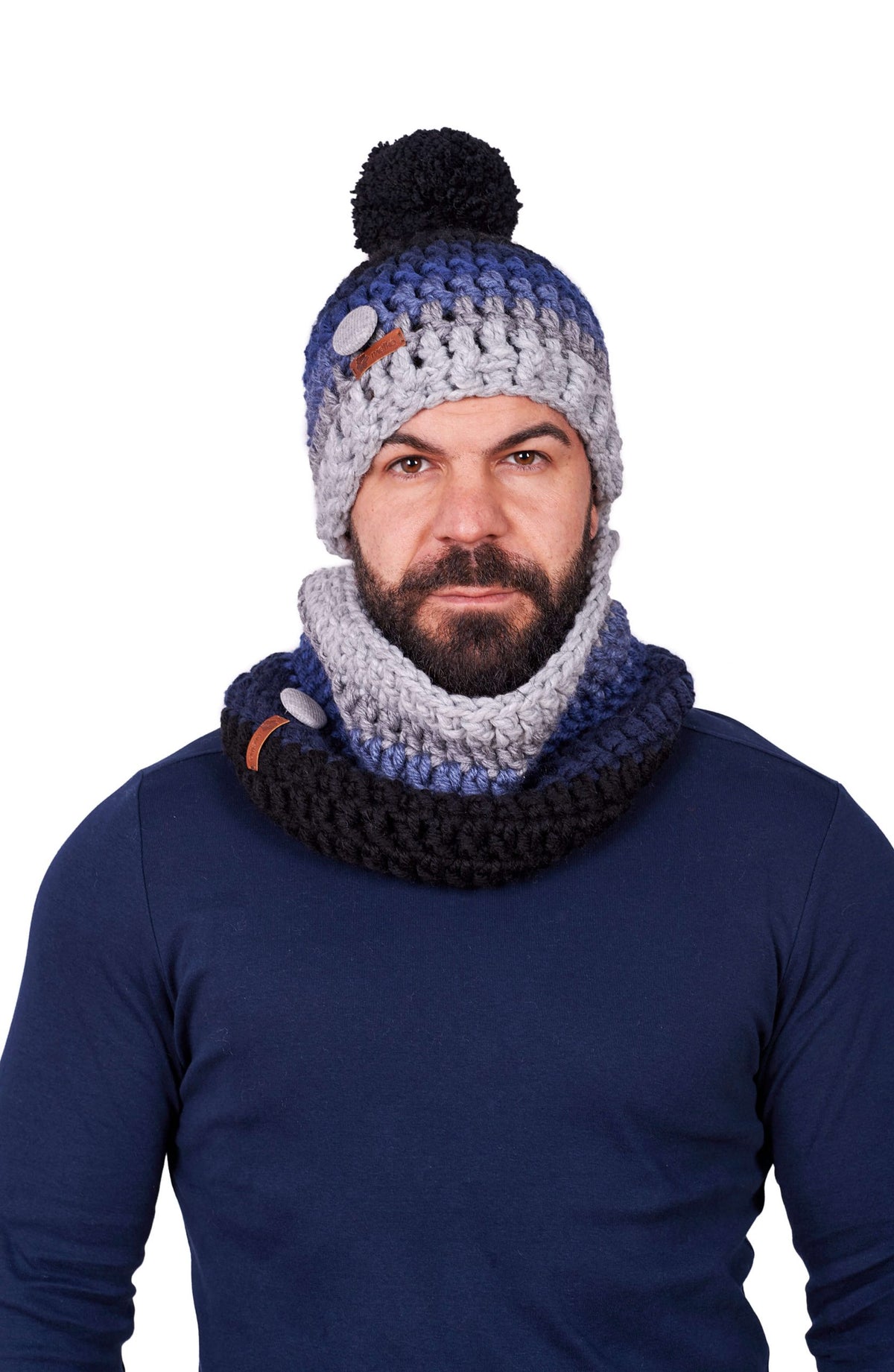 Мъжки ръчно плетен комплект Дамян, шапка и яка