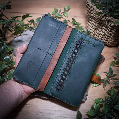 Долен, монетник с цип YKK - Дълъг кожен портфейл