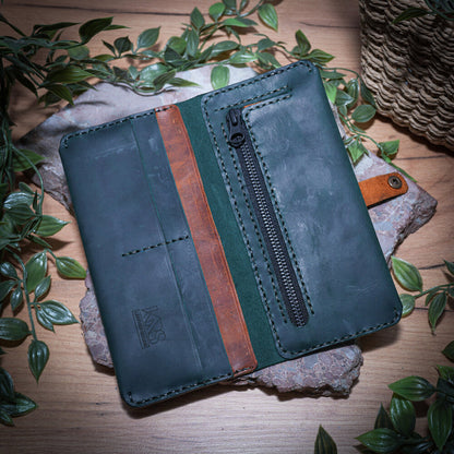 Долен, монетник с цип YKK - Дълъг кожен портфейл