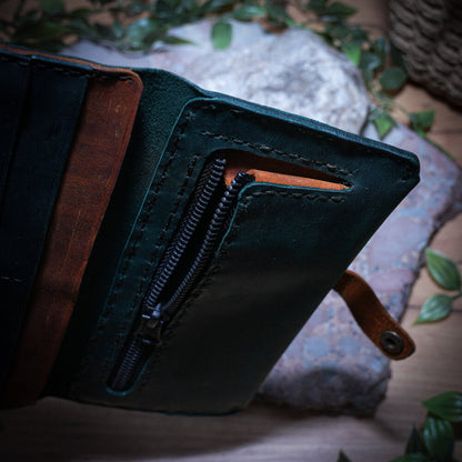 Долен, монетник с цип YKK - Дълъг кожен портфейл