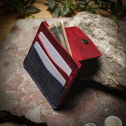 Двуцветен кожен кардхолдър Мария с монетник с цип, ръчно изработен