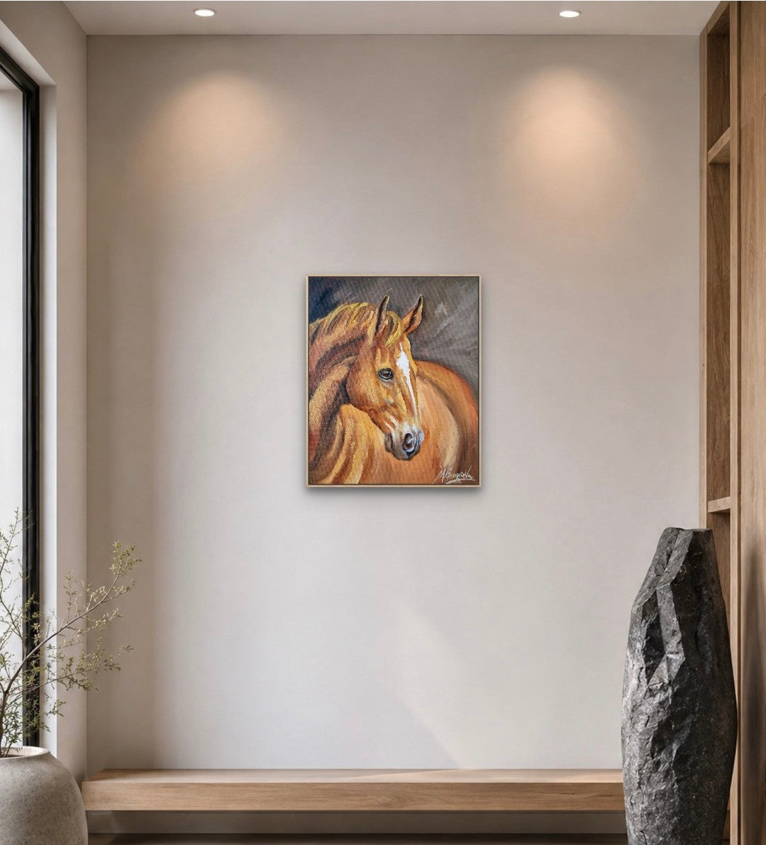 Картина с маслени бои, фигурална композиция с кон, друг ракурс